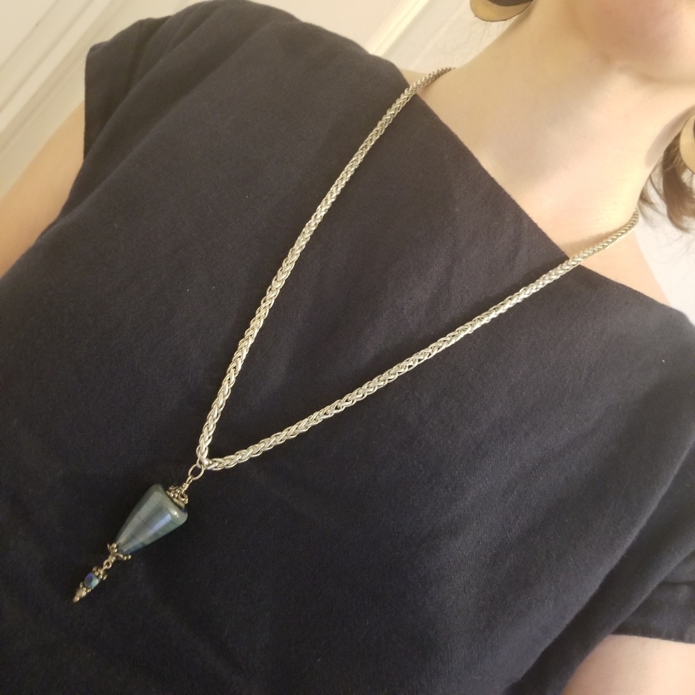 Stone Pendulum Pendant on Silver Wheat Chain